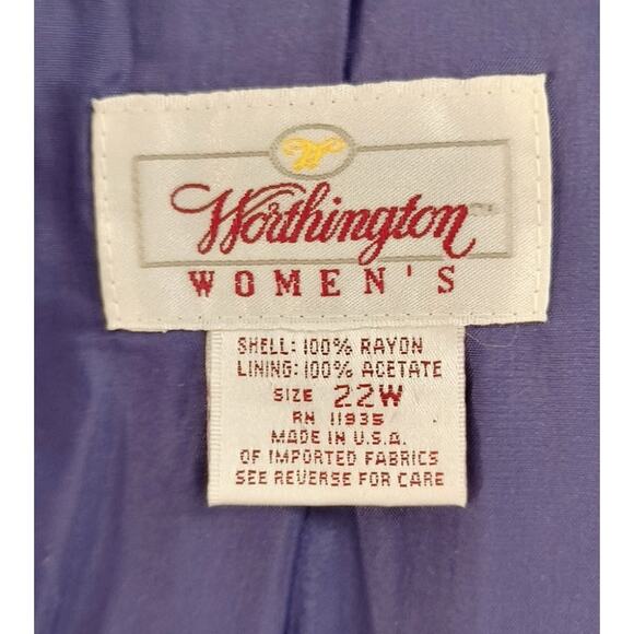 Worthington Blazer Wmn's Sz 22W Navy Herringbone Stripe One Button Career Jacket - Picture 2 of 12